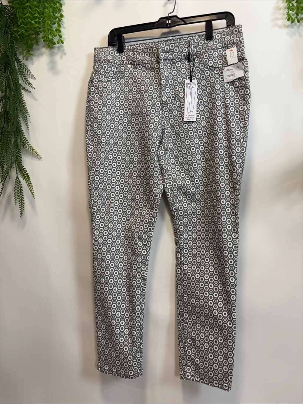 d.jeans Hexagon Print Slim Pants - Gray & White